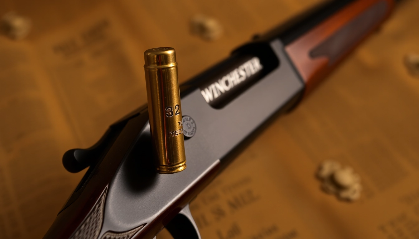 The 32WIN cartridge in a vintage Winchester rifle highlighting precision and heritage for gun enthusiasts.