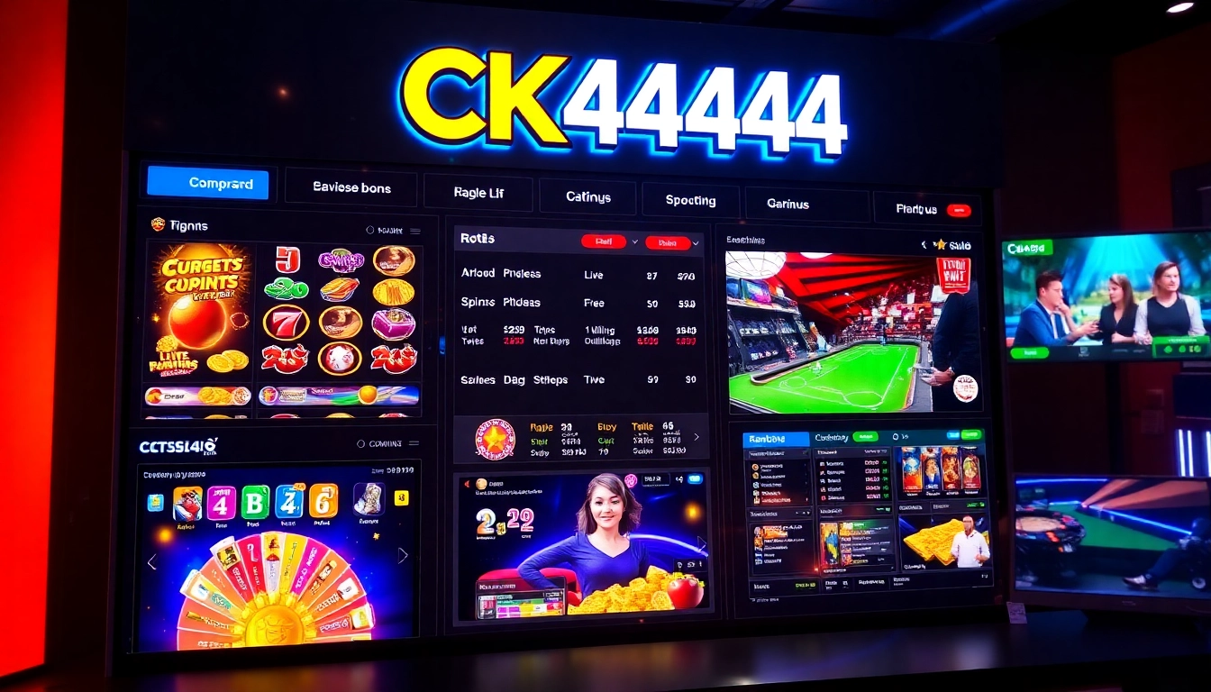 CK 444 online gaming platform showcasing slots, live casino, and sports betting with vibrant visuals and modern design for immersive experience.
