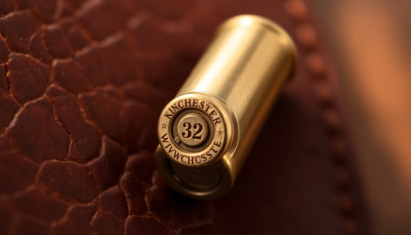 The 32 WIN cartridge displayed with detailed rifling, showcasing its historic design and craftsmanship for firearms enthusiasts.