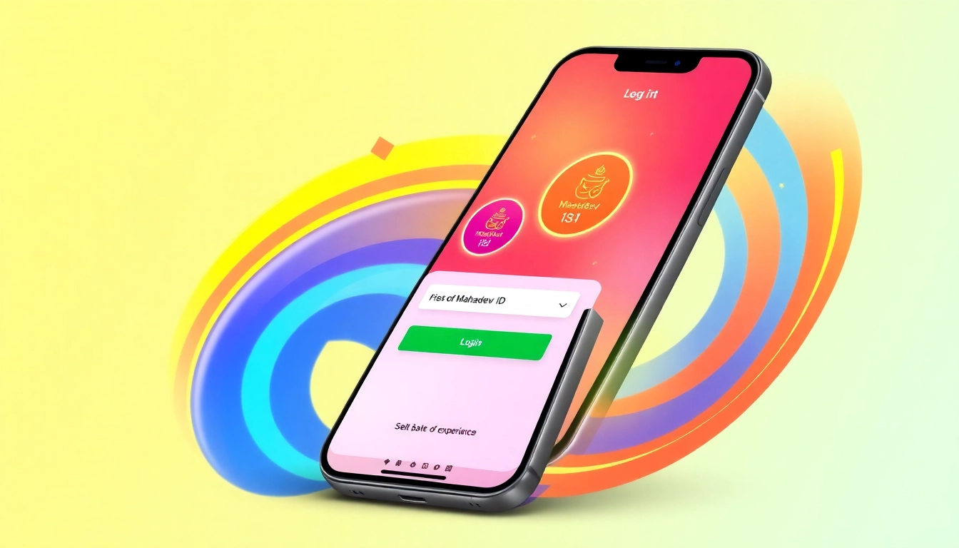 Mahadev ID login screen on a smartphone with secure access and vibrant betting platform visuals for user trust.