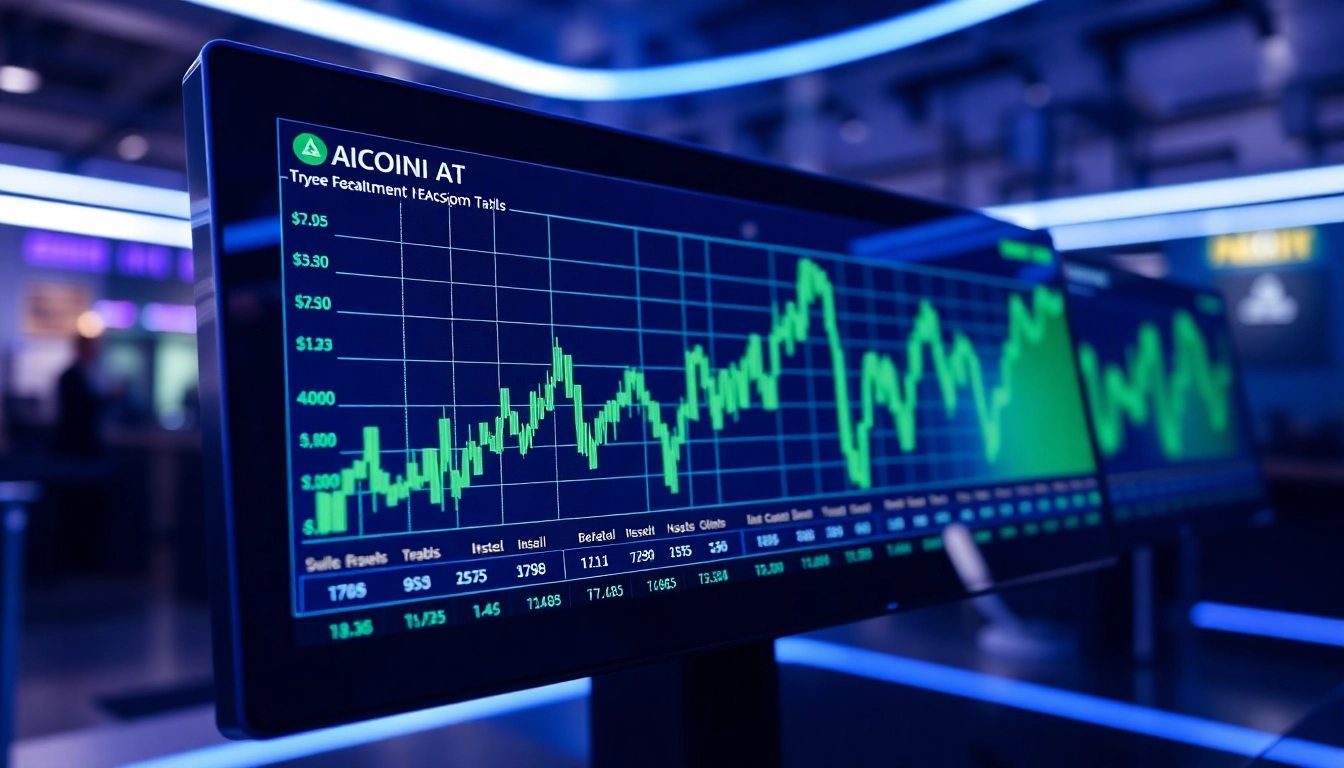Modern aicoin analysis with dynamic charts and digital data visualization for investors and traders