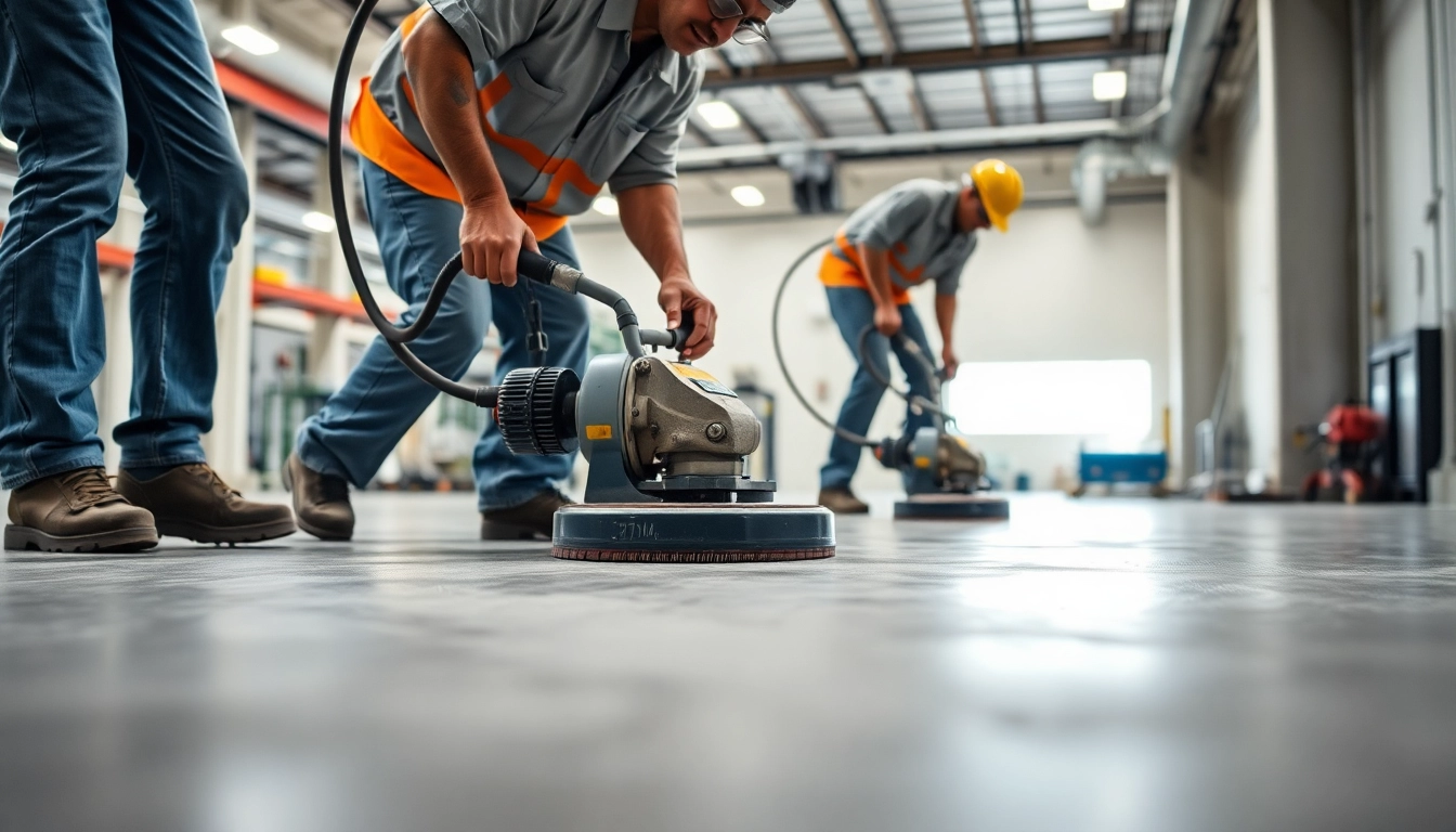 Experienced team performing floor preparation Birmingham with diamond grinding and leveling